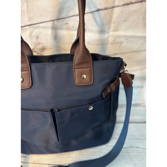 Signature Navy Blue Nylon Large Handbag Crossbody Tote - Picture 3 of 12